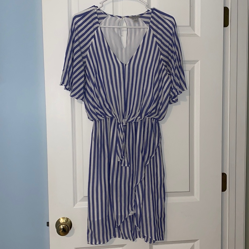 Blue and white floral striped romper